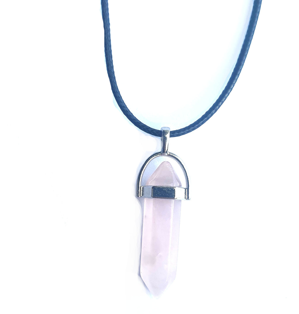 Crystal Pointed Pendant Necklace - Rose Quartz
