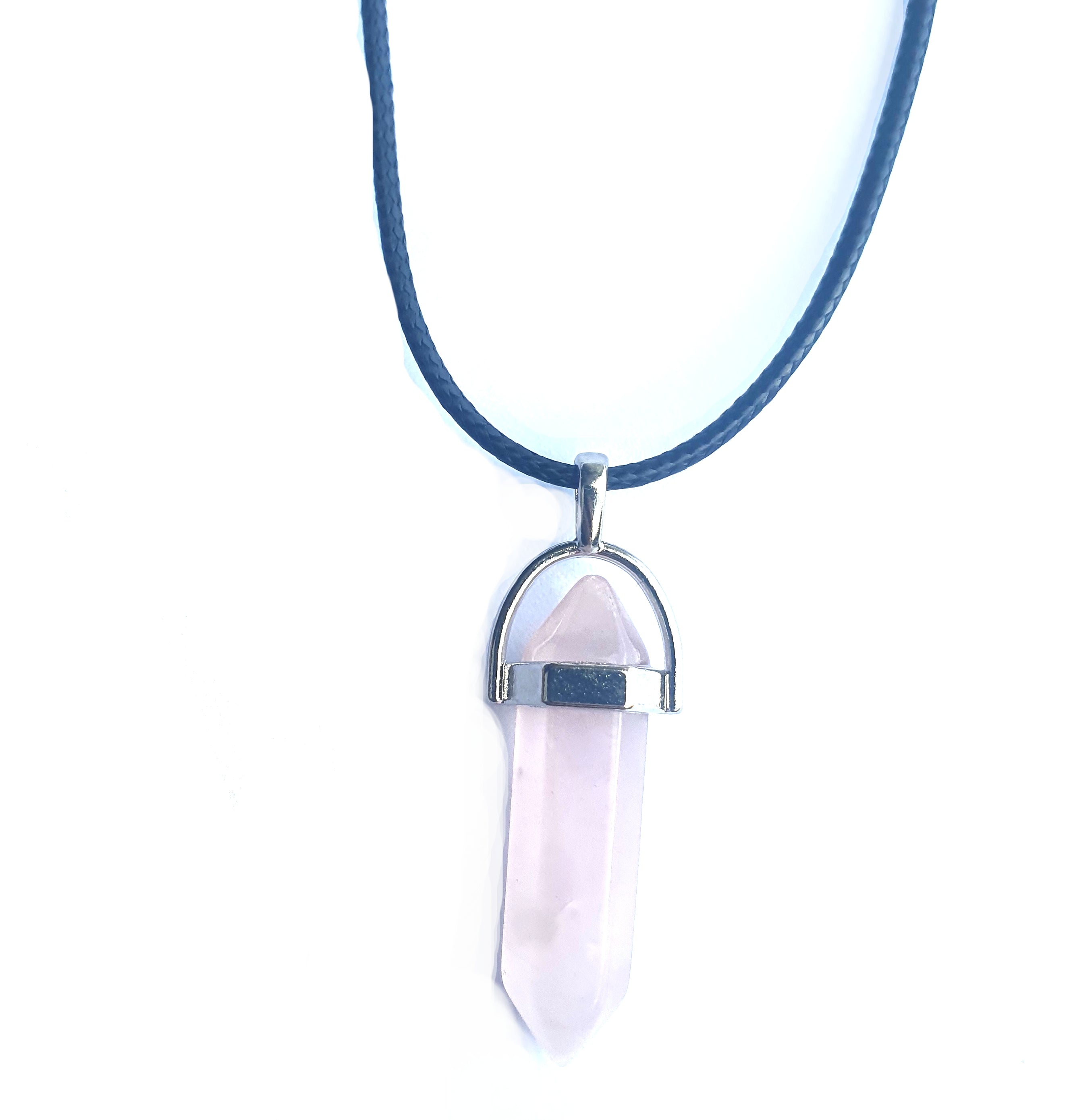 Crystal Pointed Pendant Necklace - Rose Quartz